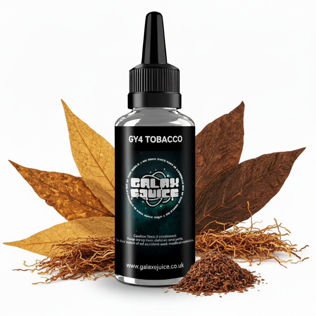 Bottle of Galax-E-Juice GY4 Tobacco E-Liquid 100ml Shortfill on a white background