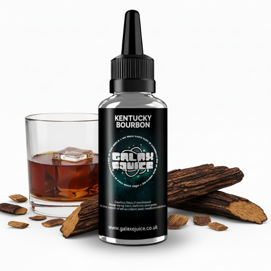 Bottle of Galax-E-Juice Kentucky Bourbon E-Liquid 100ml Shortfill with bourbon on a white background