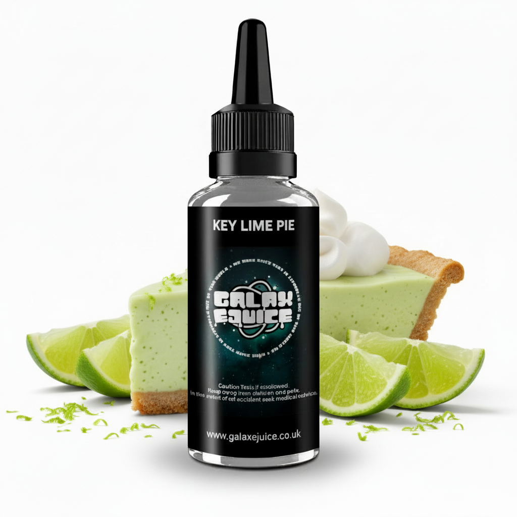 Bottle of Galax-E-Juice Polaris E-Liquid 100ml Shortfill with key lime pie on a white background