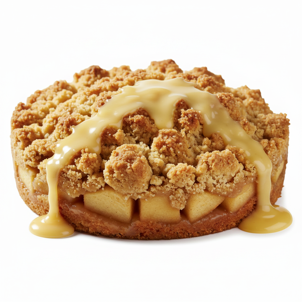 Apple Crumble & Custard E-Liquid 100ml — classic British dessert vape, warm baked apple, crumble and custard flavour — available as a 100ml shortfill and flavour concentrate, by Galax-E-Juice UK