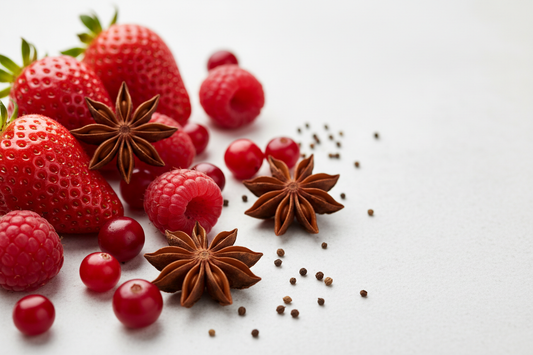 intriguing blend of sweet and tangy red berries perfectly balanced with the warm, spicy notes of aniseed.