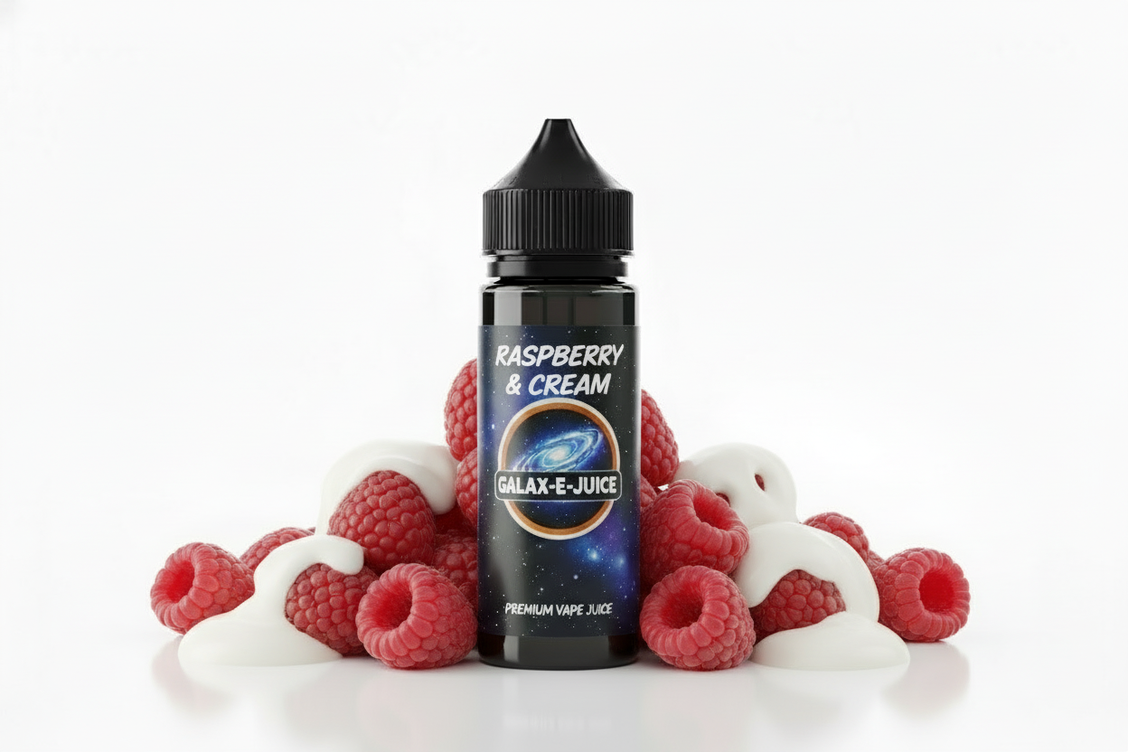 Raspberry & Cream E-Liquid 100ml - UK Made Premium Vape Juice | Galax-E-Juice