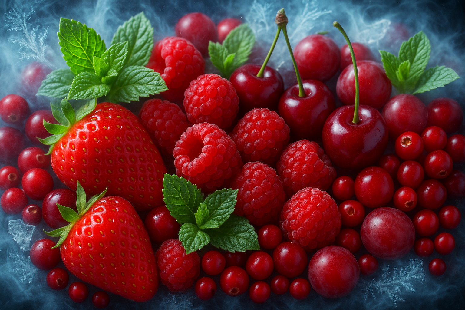red berries and red fruits with menthol