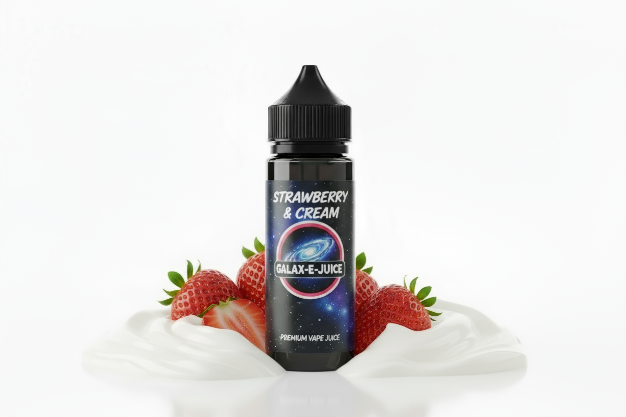 Strawberry & Cream E-Liquid 100ml - UK Made Premium Vape Juice | Galax-E-Juice